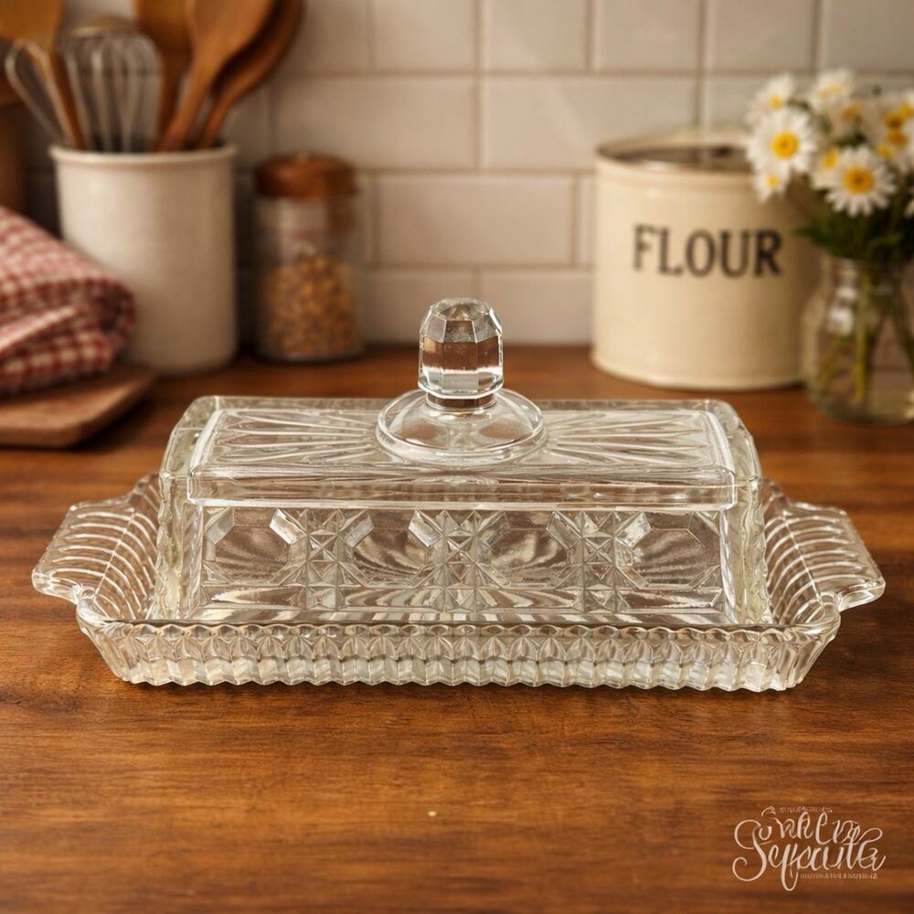 Federal Glass Windsor Pattern Butter Dish Vintage